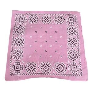 VTG 1950 Bandana 18" Cotton Fast Color RN 13960 Pink USA Aztec Paisley Geometic